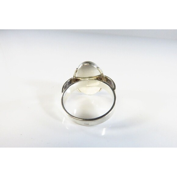 Honey Yellow Amber Cabochon Vintage Fancy Sterling Setting Ring Size 7.75 - Picture 6 of 8